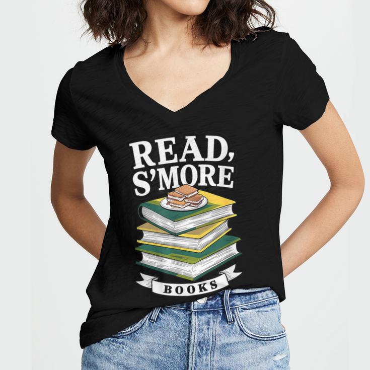 Read S'More Books Marshmallow Reading Smores Women's Jersey Short Sleeve Deep V-Neck Tshirt