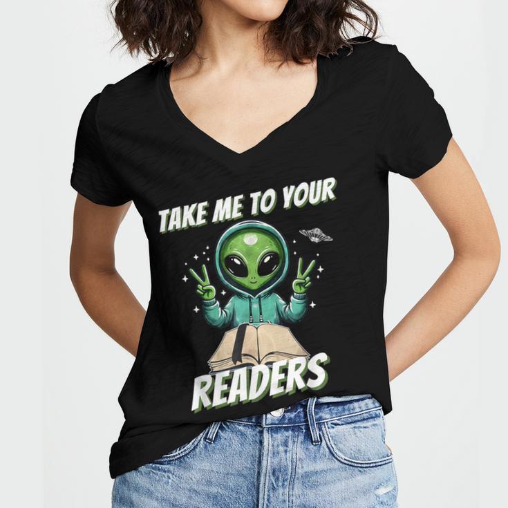 Take Me To Your Readers Across America Read More Books Women's Jersey Short Sleeve Deep V-Neck Tshirt