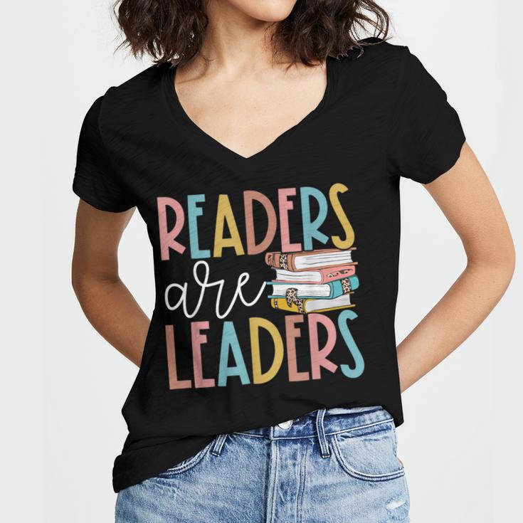 Readers Are Leaders Reading Book Lovers Teacher Women Kids Women's Jersey Short Sleeve Deep V-Neck Tshirt Readers Are Leaders Reading Book Lovers Teacher Women Kids Women's Jersey Short Sleeve Deep V-Neck Tshirt