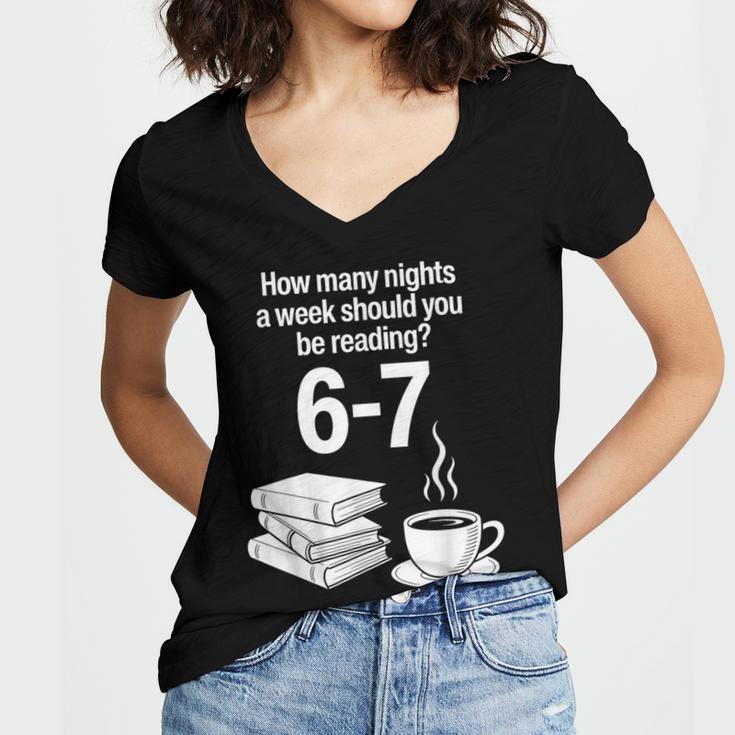 Reading 67 Meme English Teacher Book Lover Women's Jersey Short Sleeve Deep V-Neck Tshirt