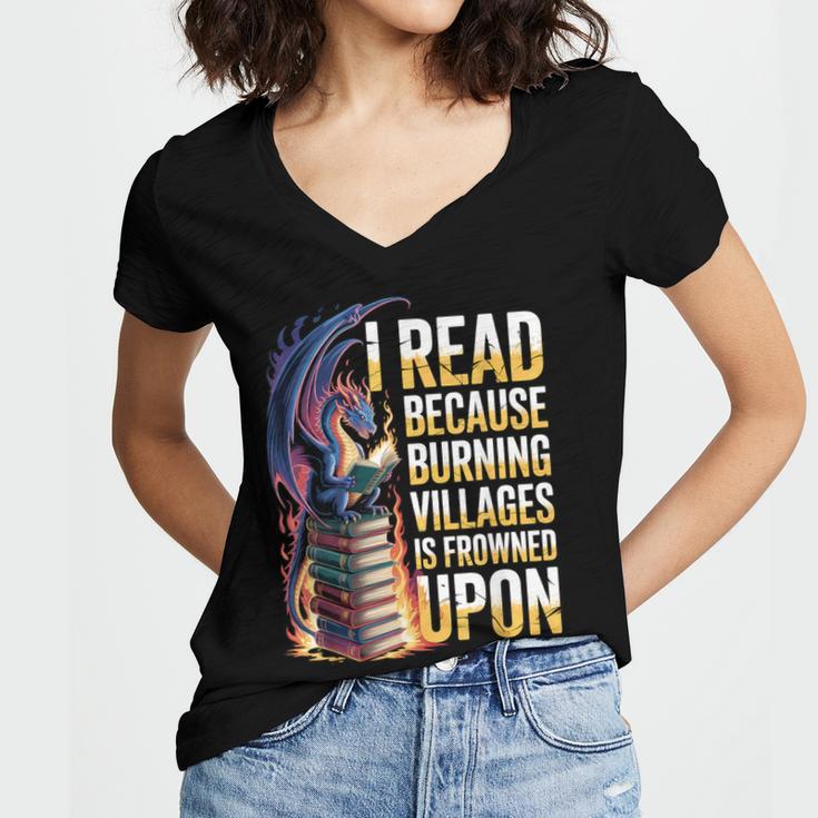 Reading Bookish Dragon Fantasy Women's Jersey Short Sleeve Deep V-Neck Tshirt Reading Bookish Dragon Fantasy Women's Jersey Short Sleeve Deep V-Neck Tshirt