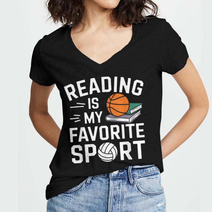 Reading Is My Favorite Sport Reading Book Lover Reader Women's Jersey Short Sleeve Deep V-Neck Tshirt