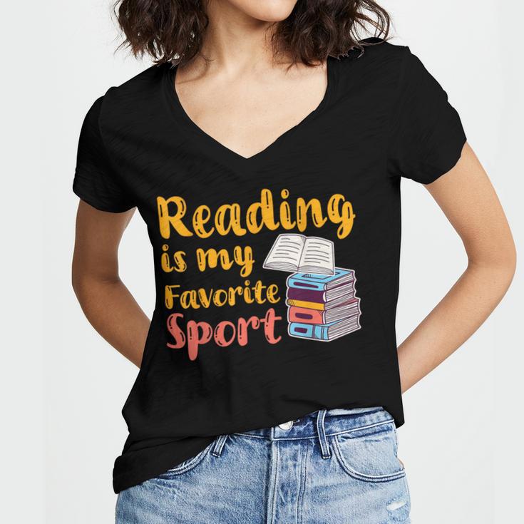 Reading Is My Favorite Sport Book Lovers Women's Jersey Short Sleeve Deep V-Neck Tshirt Reading Is My Favorite Sport Book Lovers Women's Jersey Short Sleeve Deep V-Neck Tshirt
