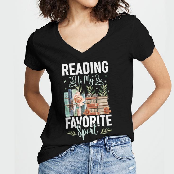 Reading Is My Favorite Sport Bookworm Women's Jersey Short Sleeve Deep V-Neck Tshirt