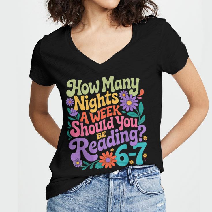 Reading Six Seven Meme Book Lover 67 Teacher 6 7 Women's Jersey Short Sleeve Deep V-Neck Tshirt