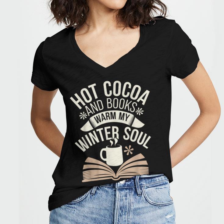 Reading All Winter Cozy Book Lover And Literary Escape Women's Jersey Short Sleeve Deep V-Neck Tshirt Reading All Winter Cozy Book Lover And Literary Escape Women's Jersey Short Sleeve Deep V-Neck Tshirt