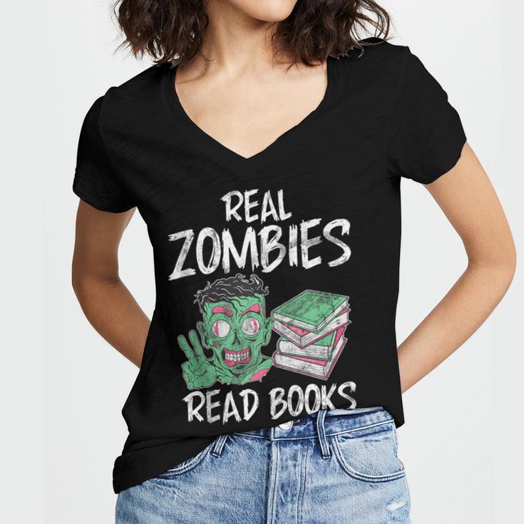 Real Zombies Read Books Zombie Women's Jersey Short Sleeve Deep V-Neck Tshirt Real Zombies Read Books Zombie Women's Jersey Short Sleeve Deep V-Neck Tshirt