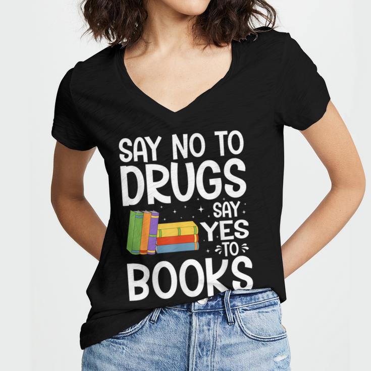 Red Ribbon Week Say No To Drugs Say Yes To Books Drug Free Women's Jersey Short Sleeve Deep V-Neck Tshirt Red Ribbon Week Say No To Drugs Say Yes To Books Drug Free Women's Jersey Short Sleeve Deep V-Neck Tshirt