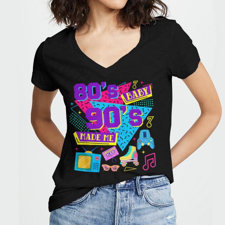 Retro 1980s 80's Baby 1990s 90's Made Me Nostalgia Birthday Women's Jersey Short Sleeve Deep V-Neck Tshirt Retro 1980s 80's Baby 1990s 90's Made Me Nostalgia Birthday Women's Jersey Short Sleeve Deep V-Neck Tshirt