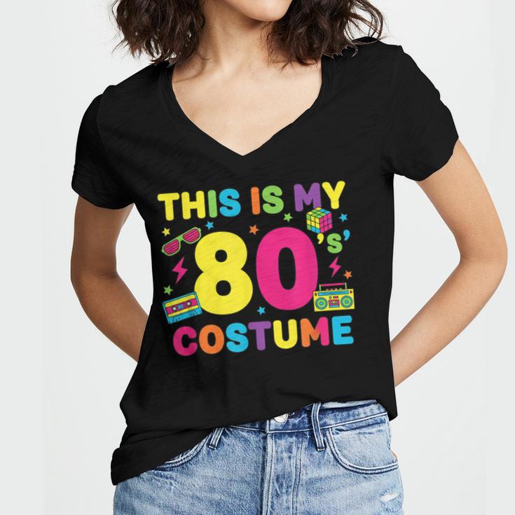 Retro 80's Costume 80s Nostalgia Party Women's Jersey Short Sleeve Deep V-Neck Tshirt