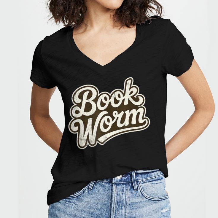 Retro Book Worm Reading For Book Lovers Women's Jersey Short Sleeve Deep V-Neck Tshirt Retro Book Worm Reading For Book Lovers Women's Jersey Short Sleeve Deep V-Neck Tshirt