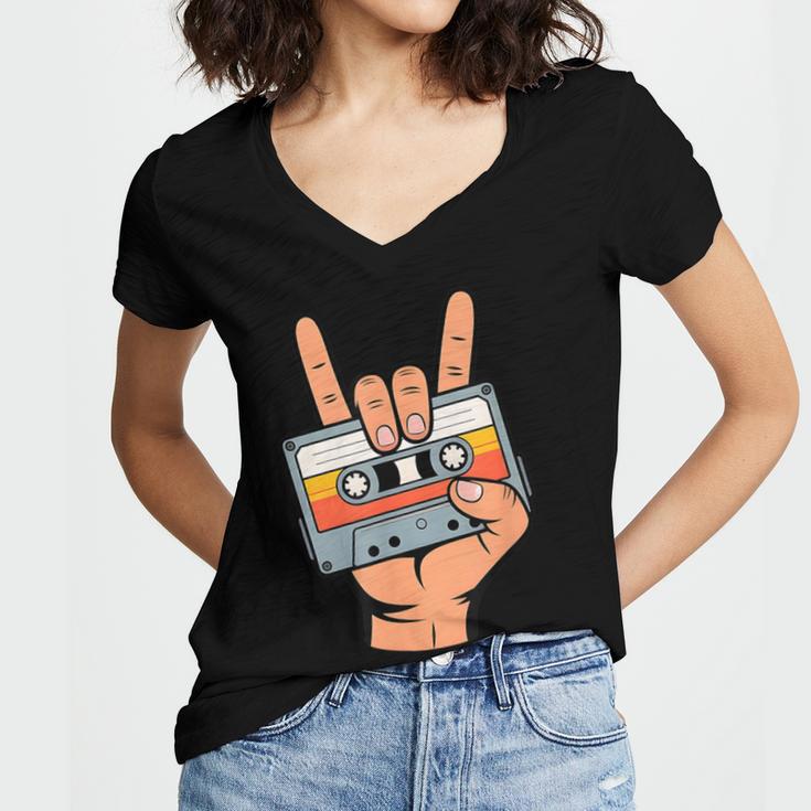 Retro Cassette Tape For 80s & 90s Nostalgia Women's Jersey Short Sleeve Deep V-Neck Tshirt Retro Cassette Tape For 80s & 90s Nostalgia Women's Jersey Short Sleeve Deep V-Neck Tshirt