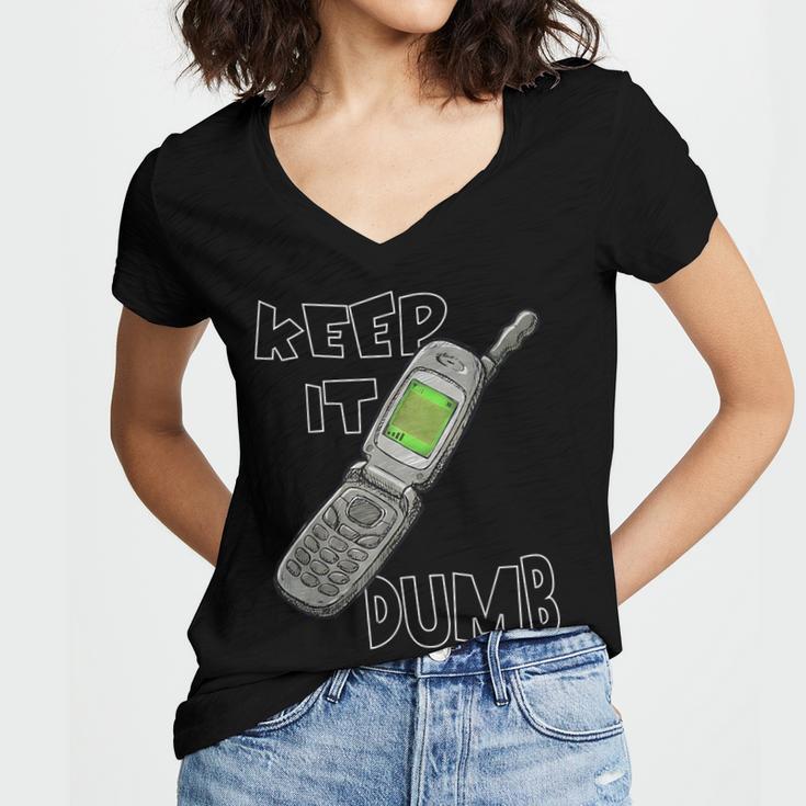Retro Dumb Flip Phone Vintage 90s Y2K Tech Nostalgia Women's Jersey Short Sleeve Deep V-Neck Tshirt