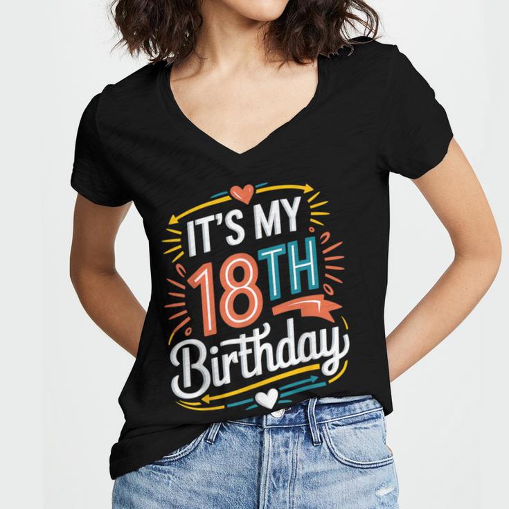 Retro It's My 18th Birthday Boho Nostalgia Women Kids Women's Jersey Short Sleeve Deep V-Neck Tshirt Retro It's My 18th Birthday Boho Nostalgia Women Kids Women's Jersey Short Sleeve Deep V-Neck Tshirt