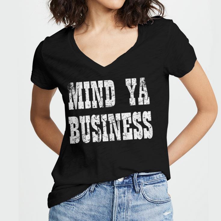 Retro Mind Ya Business Vintage Love Privacy Introvert Women's Jersey Short Sleeve Deep V-Neck Tshirt Retro Mind Ya Business Vintage Love Privacy Introvert Women's Jersey Short Sleeve Deep V-Neck Tshirt