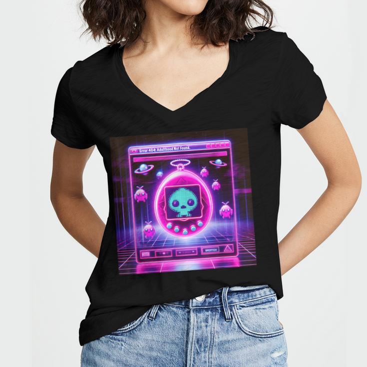 Retro Nostalgia Vaporwave- Error 404 Women's Jersey Short Sleeve Deep V-Neck Tshirt