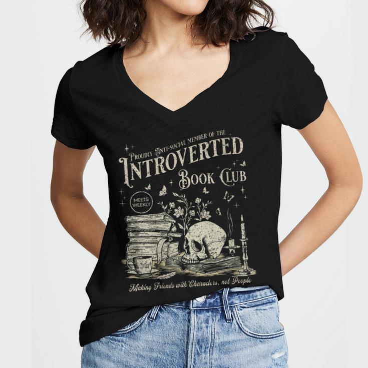 Retro Proud Anti Social Member Of Introverted Book Club Women's Jersey Short Sleeve Deep V-Neck Tshirt Retro Proud Anti Social Member Of Introverted Book Club Women's Jersey Short Sleeve Deep V-Neck Tshirt