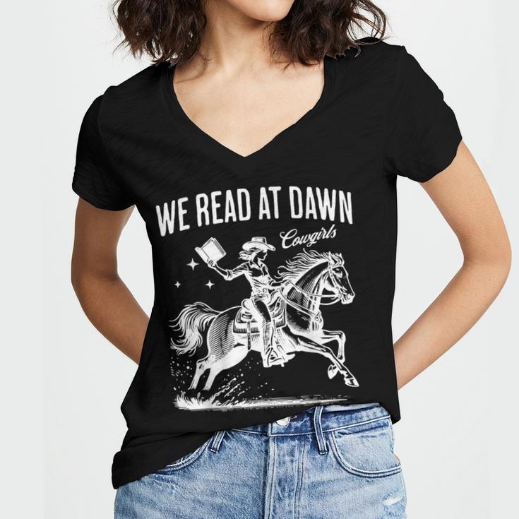 Retro We Read At Dawn Cowgirl Western Librarian Book Lover Women's Jersey Short Sleeve Deep V-Neck Tshirt Retro We Read At Dawn Cowgirl Western Librarian Book Lover Women's Jersey Short Sleeve Deep V-Neck Tshirt