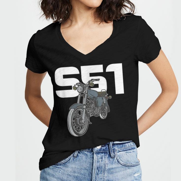 Retro Simme Moped Nostalgia Eastern Block Schwalbe Driver DDR Women's Jersey Short Sleeve Deep V-Neck Tshirt