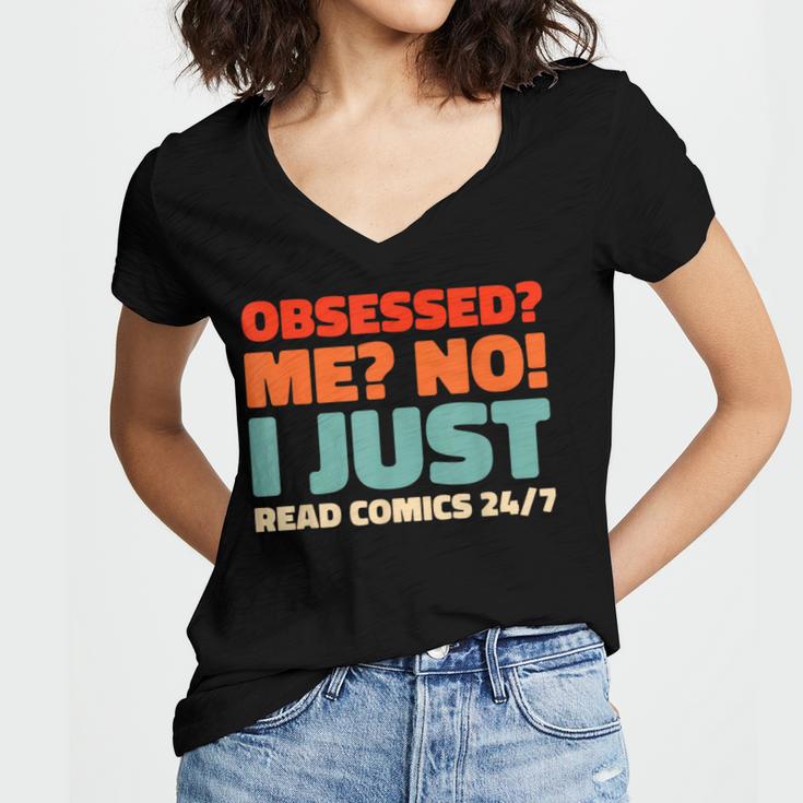 Retro Superheroes Art Graphic Novels Vintage Comic Books Women's Jersey Short Sleeve Deep V-Neck Tshirt Retro Superheroes Art Graphic Novels Vintage Comic Books Women's Jersey Short Sleeve Deep V-Neck Tshirt