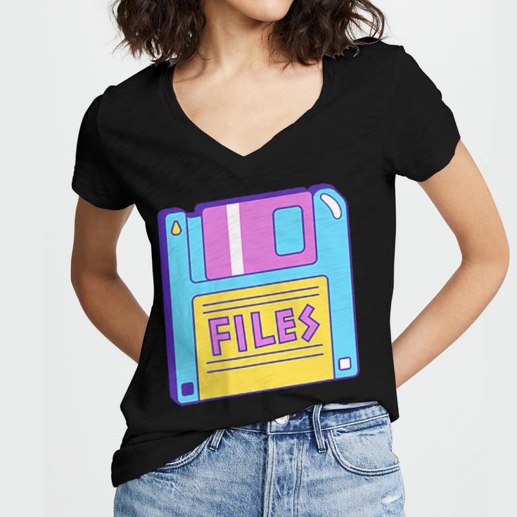 Retro TechnologyOld School Floppy Nostalgia 90s Generation Women's Jersey Short Sleeve Deep V-Neck Tshirt Retro TechnologyOld School Floppy Nostalgia 90s Generation Women's Jersey Short Sleeve Deep V-Neck Tshirt