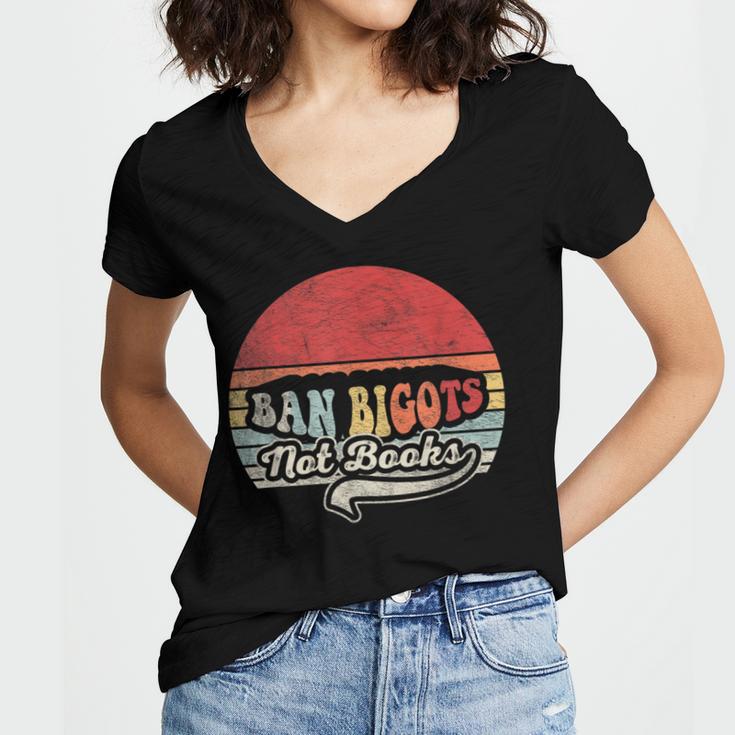 Retro Vintage Ban Bigots Not Books Shirt Free Banned Books Women's Jersey Short Sleeve Deep V-Neck Tshirt Retro Vintage Ban Bigots Not Books Shirt Free Banned Books Women's Jersey Short Sleeve Deep V-Neck Tshirt