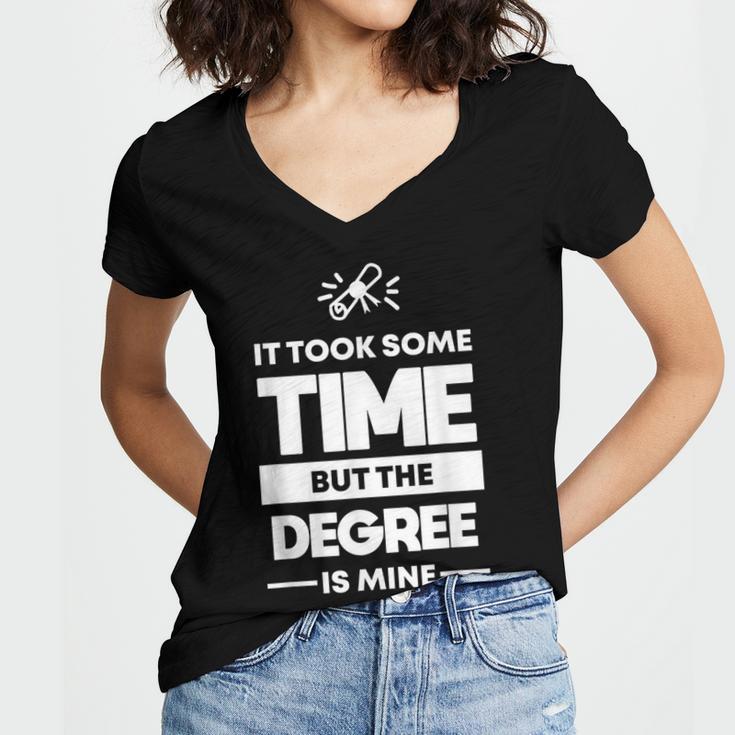 Returning Adult College Graduation T-Shirt Women's Jersey Short Sleeve Deep V-Neck Tshirt