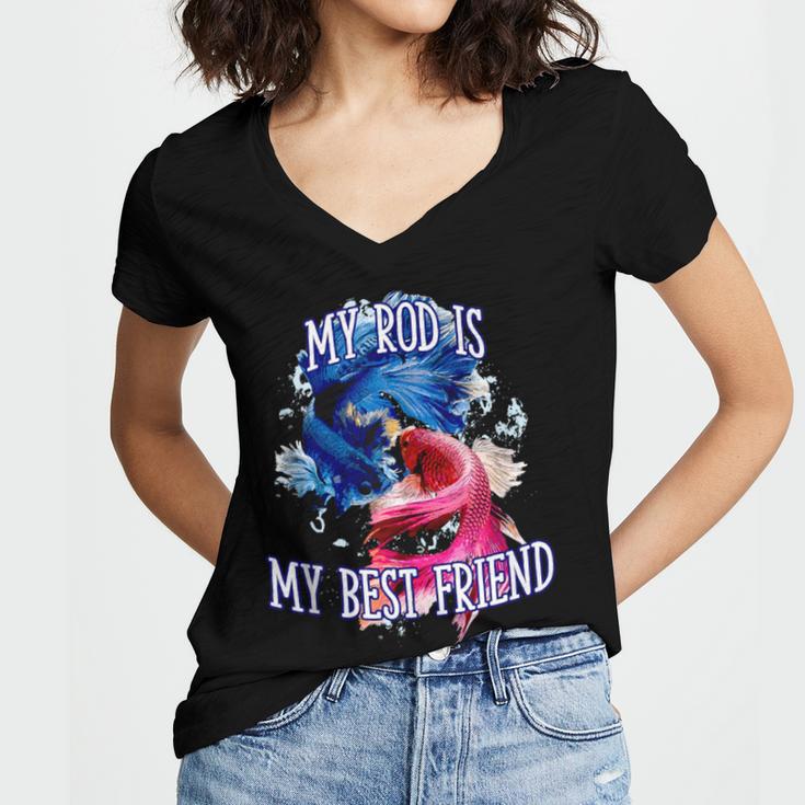My Rod Is My Best Friend Introvert Fishing Antisocial Women's Jersey Short Sleeve Deep V-Neck Tshirt My Rod Is My Best Friend Introvert Fishing Antisocial Women's Jersey Short Sleeve Deep V-Neck Tshirt