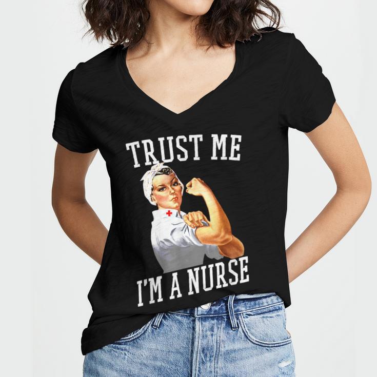 Rosie Riveter Nurse Shirt Nurse Graduation Shirt Women's Jersey Short Sleeve Deep V-Neck Tshirt