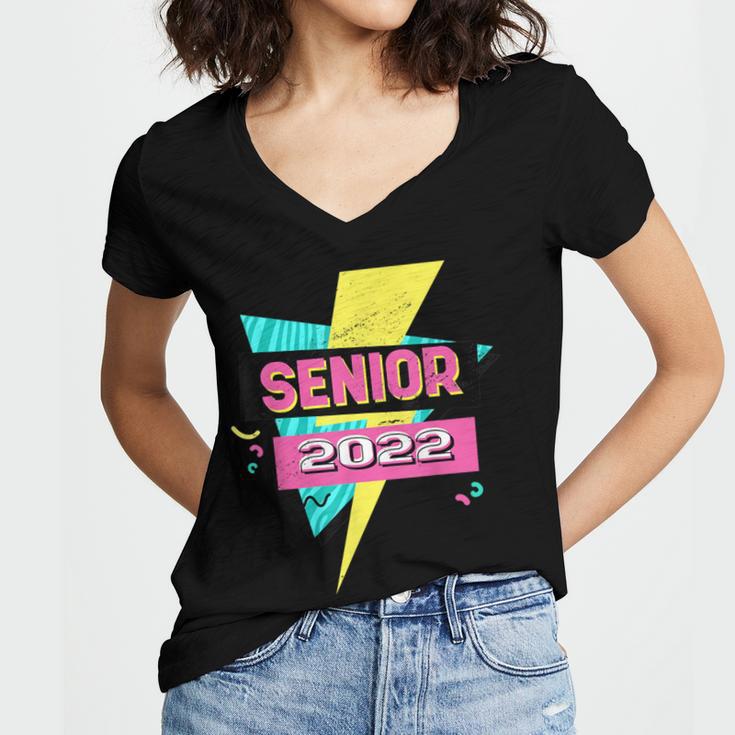 Senior 2022 Graduation Class Of 2022 Retro 90's Graduation Women's Jersey Short Sleeve Deep V-Neck Tshirt