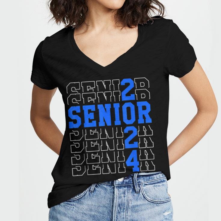 Senior 2024 Graphic Class Of 2024 Graduation Graphic Women's Jersey Short Sleeve Deep V-Neck Tshirt