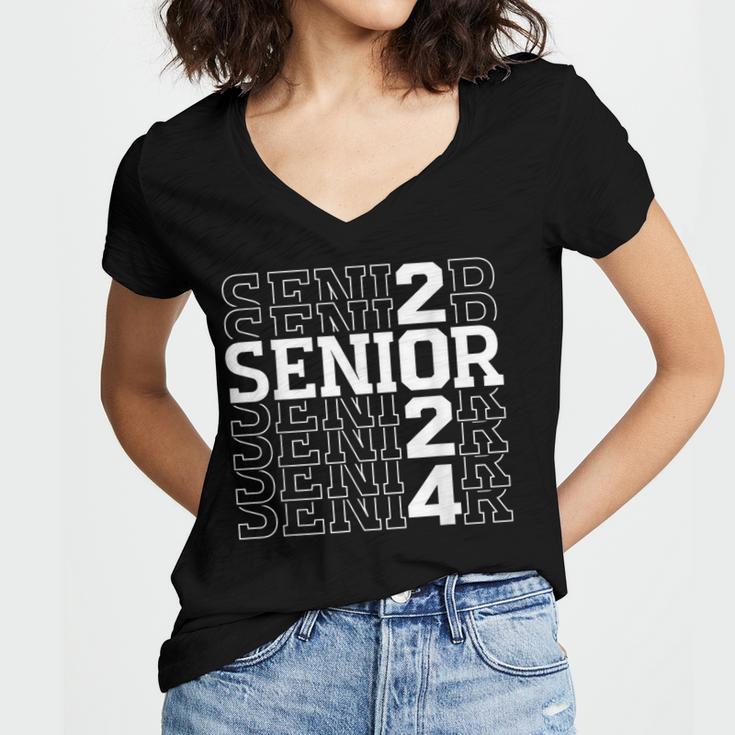Senior 2024 Graduation Graduate Class Of 2024 Women Boy Girl Women's Jersey Short Sleeve Deep V-Neck Tshirt