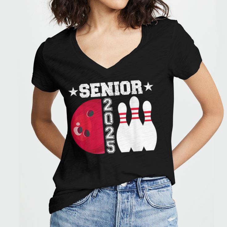 Senior 2025 Bowling Player Class Of 2025 Graduation Seniors Women's Jersey Short Sleeve Deep V-Neck Tshirt