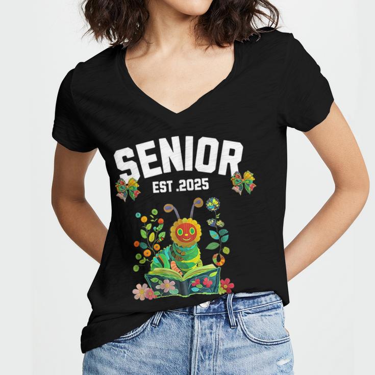 Senior 2025 Graduation Caterpillar For Kids Cute Coquette Women's Jersey Short Sleeve Deep V-Neck Tshirt
