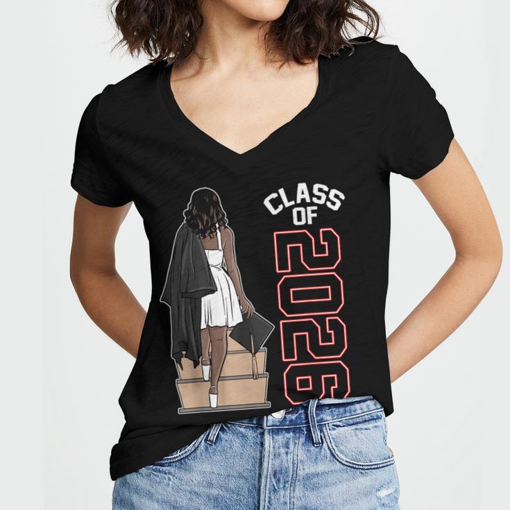 Senior Class Of 2026 Melanin Girl 2026 Graduation Women's Jersey Short Sleeve Deep V-Neck Tshirt
