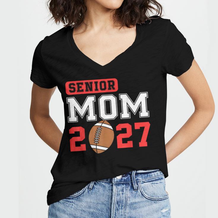 Senior Football Mom 2027 Team Class Of 2027 Graduation Mom Women's Jersey Short Sleeve Deep V-Neck Tshirt