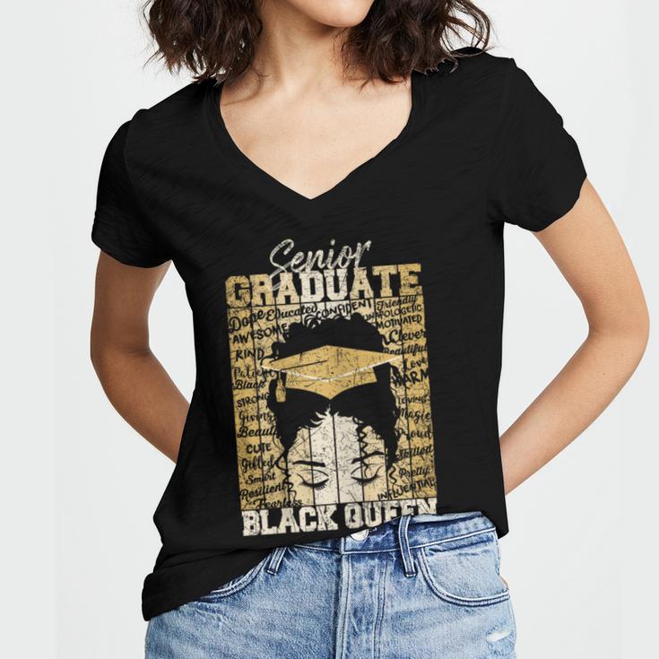 Senior Graduate 2024 Queen Graduation Educated Melanin Women's Jersey Short Sleeve Deep V-Neck Tshirt