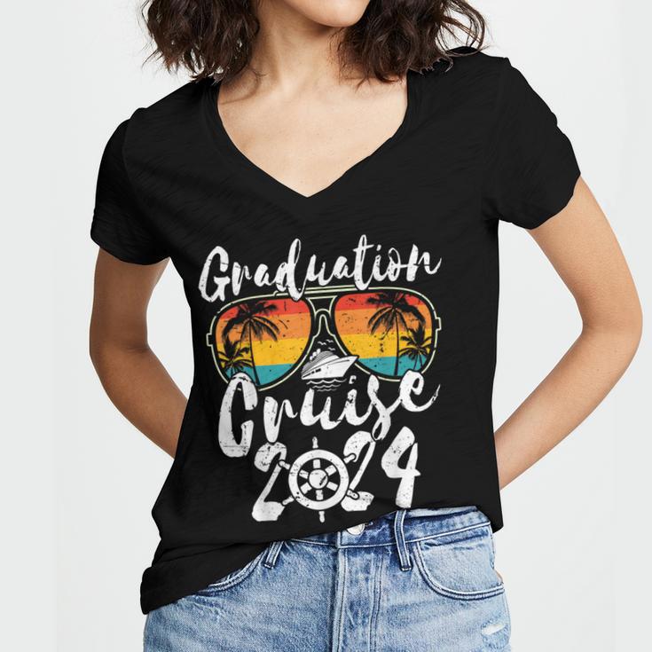 Senior Graduation Trip Cruise 2024 Retro Ship Party Cruise Women's Jersey Short Sleeve Deep V-Neck Tshirt