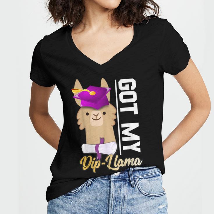 Senior Graduation TShirt 2019 Got My Diploma Llama Pun Shirt Women's Jersey Short Sleeve Deep V-Neck Tshirt