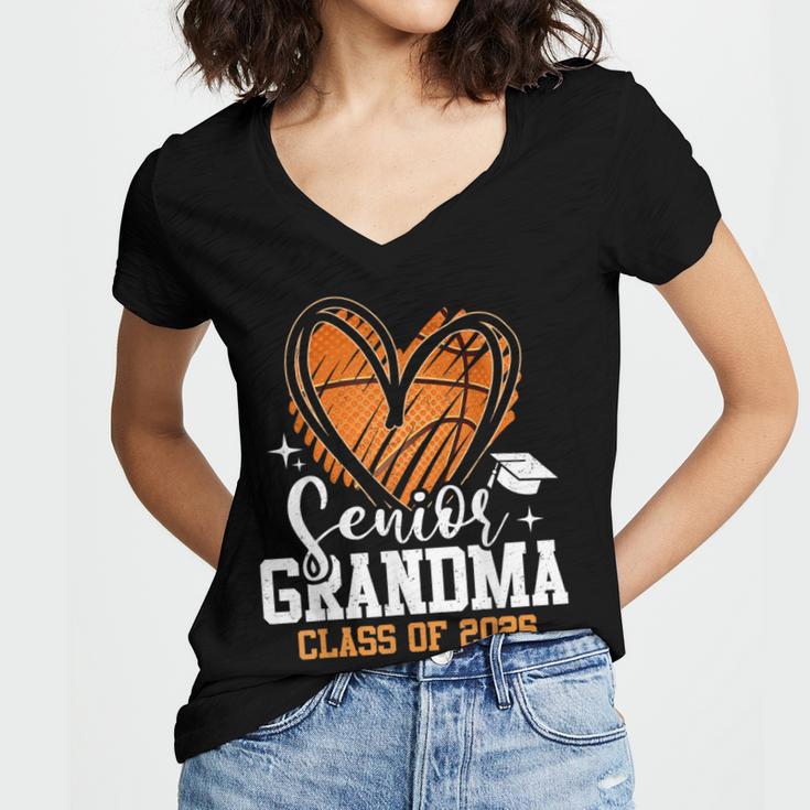 Senior Grandma Class Of 2026 Basketball Graduation Heart Women's Jersey Short Sleeve Deep V-Neck Tshirt