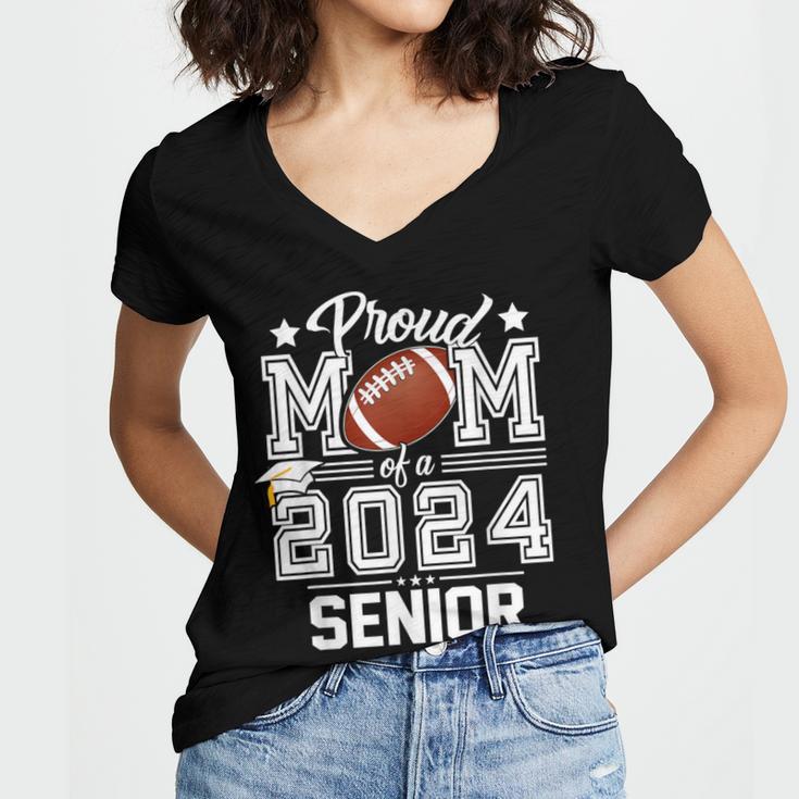 Senior Mom Class Of 2024 Football Proud Mom Graduation Women's Jersey Short Sleeve Deep V-Neck Tshirt