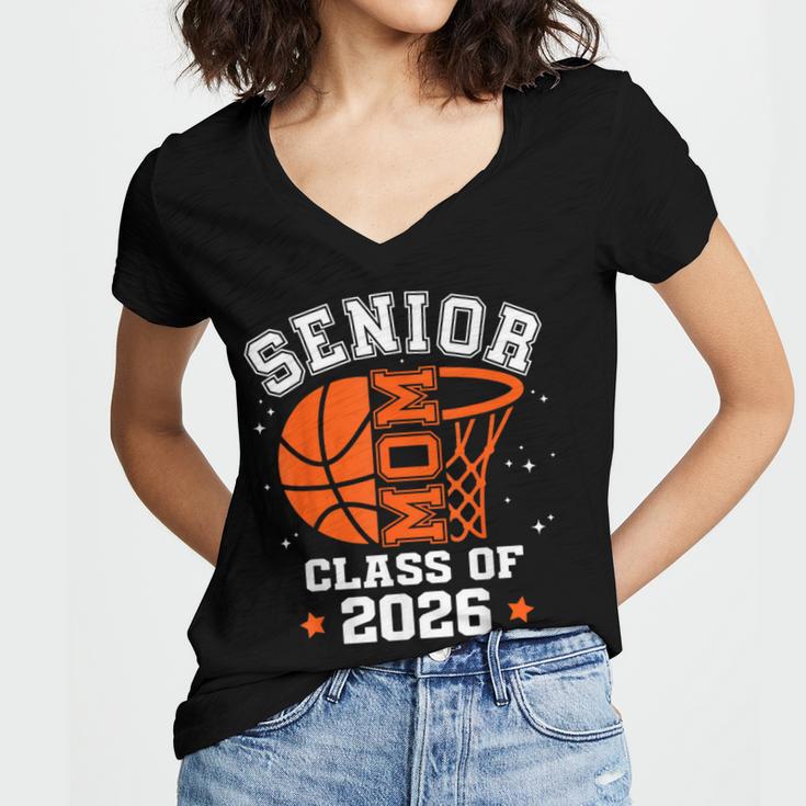 Senior Mom Class Of 2026 Basketball Graduation Women's Jersey Short Sleeve Deep V-Neck Tshirt