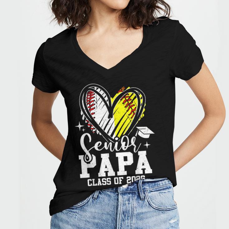Senior Papa Class Of 2026 Baseball Softball Graduation Heart Women's Jersey Short Sleeve Deep V-Neck Tshirt