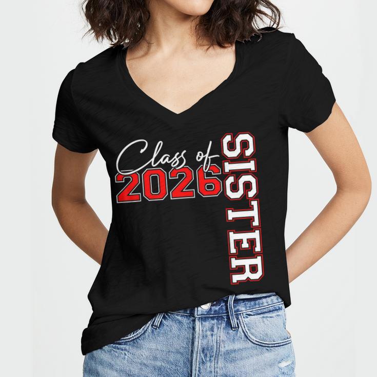 Senior Sister Class Of 2026 Proud Big Sis Graduation Family Women's Jersey Short Sleeve Deep V-Neck Tshirt