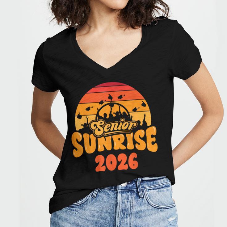 Senior Sunrise Class Of 2026 Graduation Proud Graduate Retro Women's Jersey Short Sleeve Deep V-Neck Tshirt