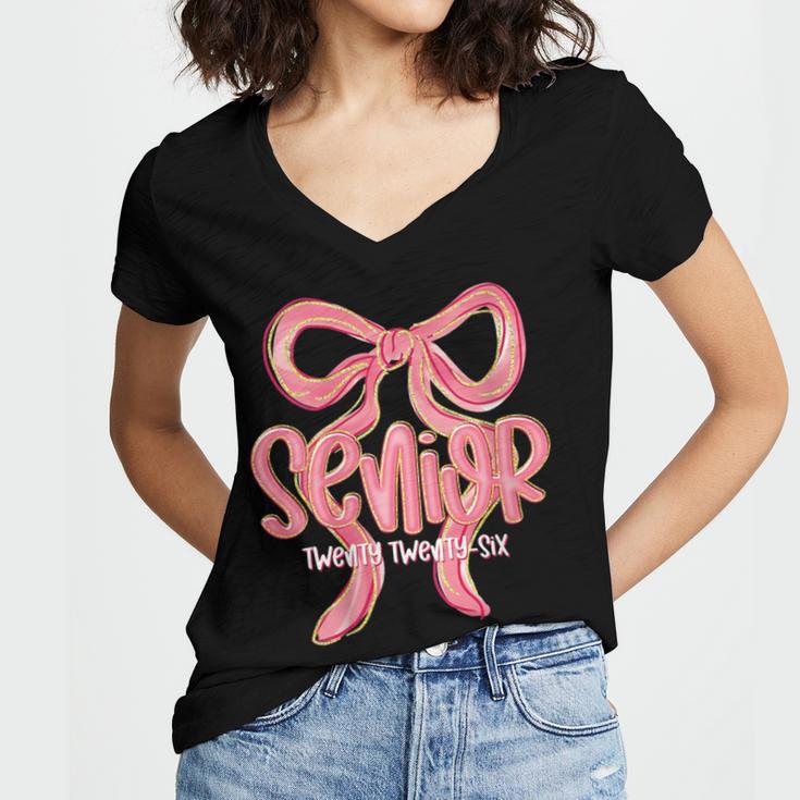 Senior Twenty Twenty-Six Coquette Graduation Class Of 2026 Women's Jersey Short Sleeve Deep V-Neck Tshirt