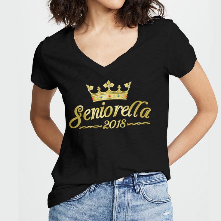 Seniorella 2018Shirt Senior Class Of 2018 Graduation Women's Jersey Short Sleeve Deep V-Neck Tshirt