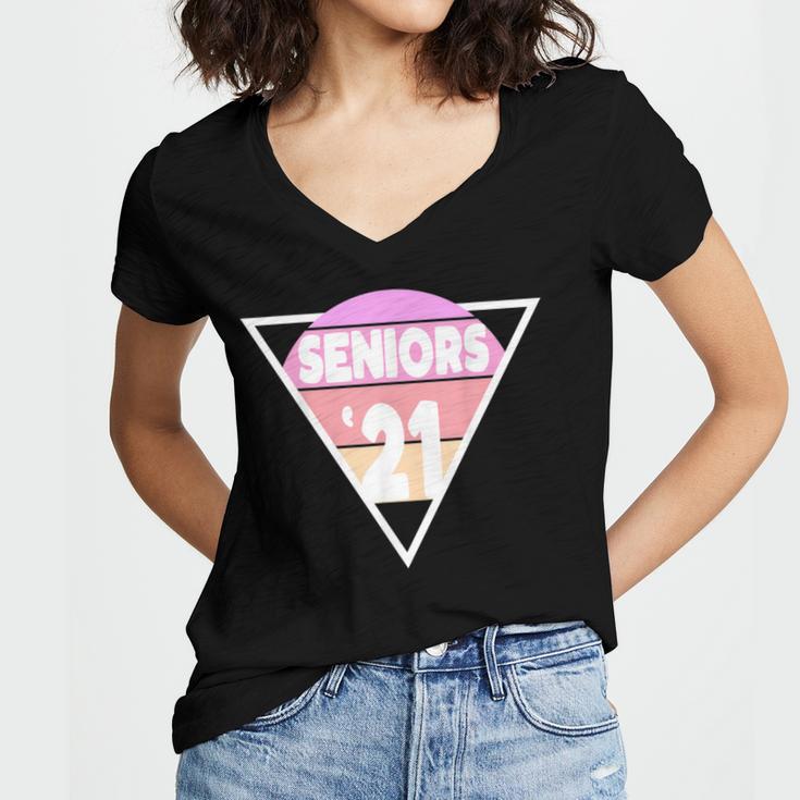 Seniors 2021 For Her Him Retro 21 Graduation Class Women's Jersey Short Sleeve Deep V-Neck Tshirt