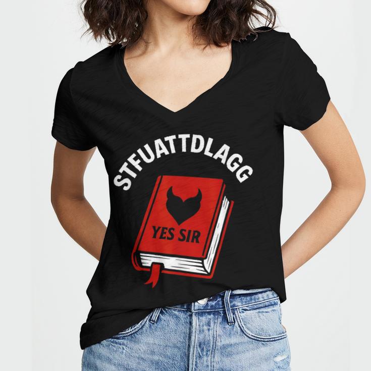 Sexy STFUATTDLAGG Yes Sir Reading Spicy Good Book Love Heart Women's Jersey Short Sleeve Deep V-Neck Tshirt