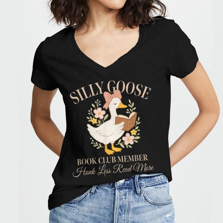 Silly Goose Book Club Member Reading Lover Women's Jersey Short Sleeve Deep V-Neck Tshirt